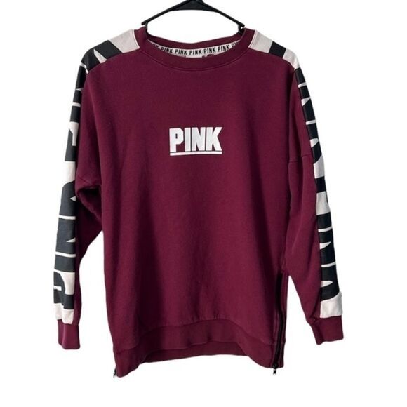 PINK, Maroon, Crewneck with Zip Sides - Picture 1 of 5